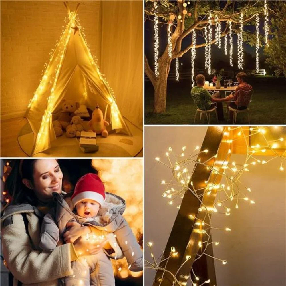 Fairy String Lights LED 200 Warm White Cluster Plug in Starry Indoor Outdoor Dec